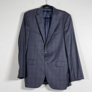 Cremieux Loro Piana Wool Blazer Mens Sz 40L Blue Plaid Windowpane 2 Button